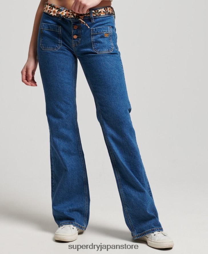 オーガニックコットン ヴィンテージ ローライズ スリム フレア ジーンズ 女性 Superdry 衣類 濃紺 2J62PZ3893