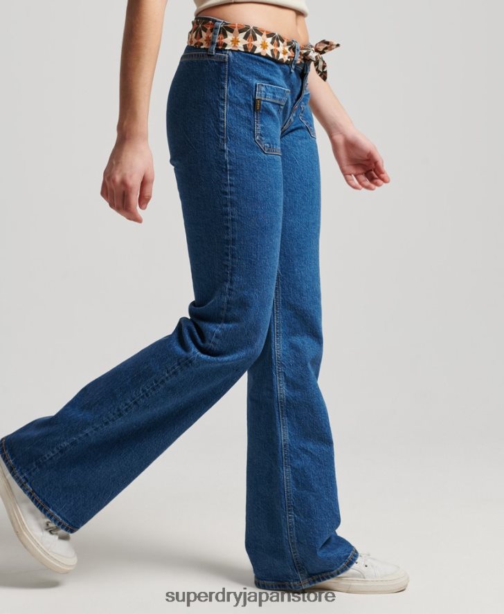 オーガニックコットン ヴィンテージ ローライズ スリム フレア ジーンズ 女性 Superdry 衣類 濃紺 2J62PZ3893