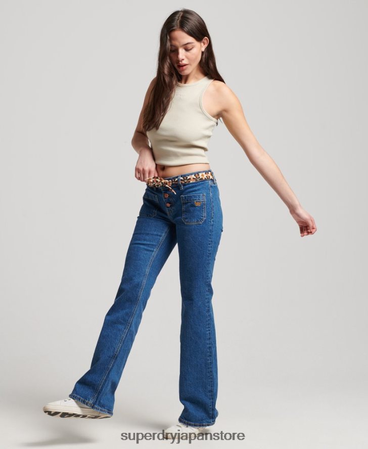 オーガニックコットン ヴィンテージ ローライズ スリム フレア ジーンズ 女性 Superdry 衣類 濃紺 2J62PZ3893
