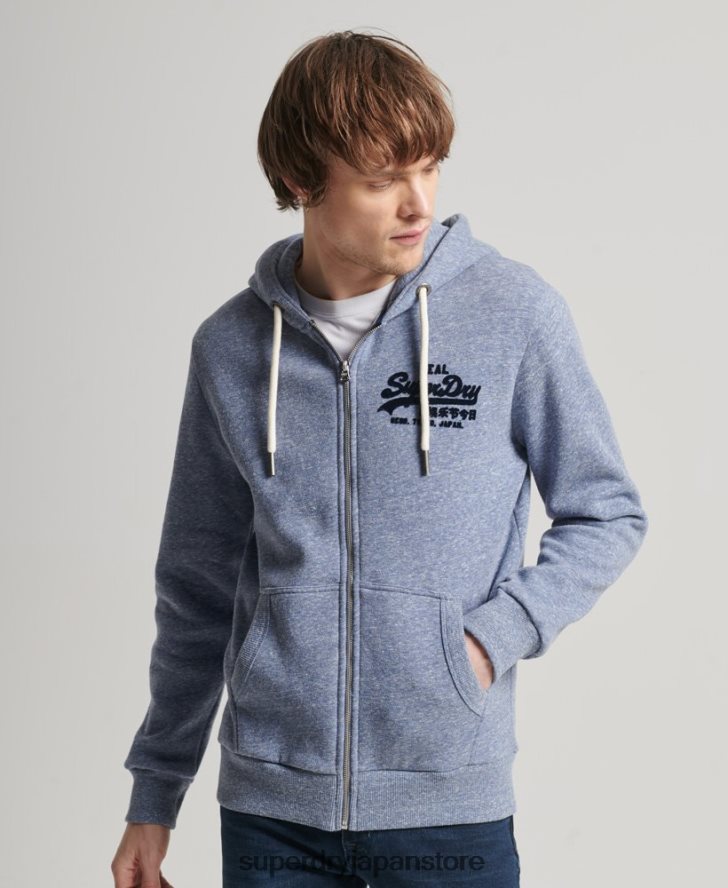 ヴィンテージロゴ同系色のジップパーカー 男性 Superdry 衣類 青 2J62PZ39