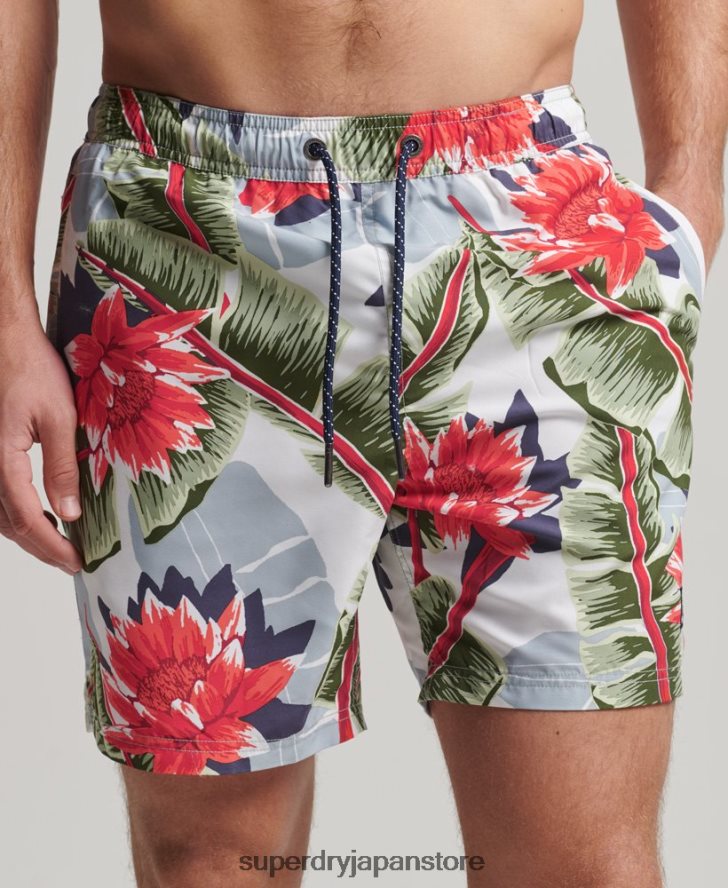 ハワイアンリサイクルスイムショーツ 男性 Superdry 衣類 白 2J62PZ395