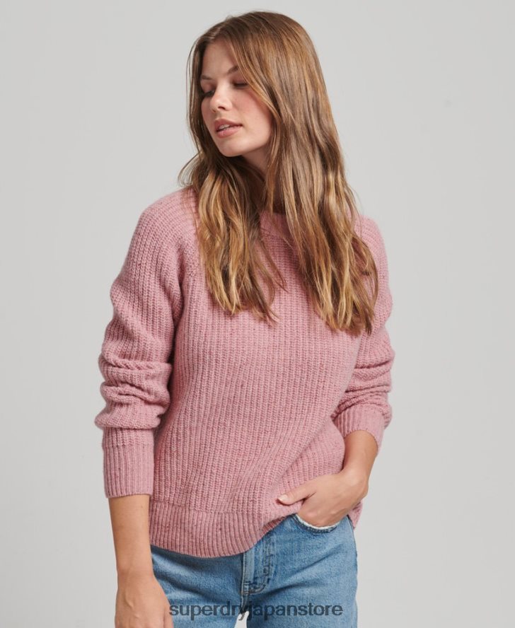 ツイード リブクルーネック セーター 女性 Superdry 衣類 ピンク 2J62PZ3952