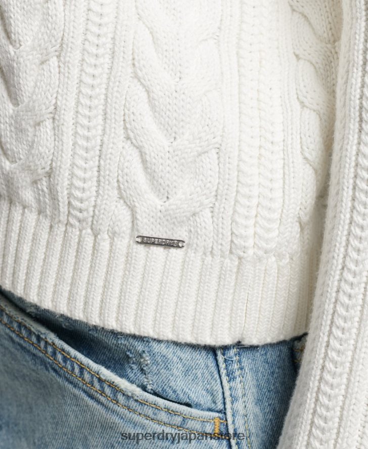 ドロップショルダー ケーブルニット クルーネック セーター 女性 Superdry 衣類 白 2J62PZ3959
