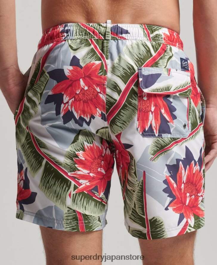 ハワイアンリサイクルスイムショーツ 男性 Superdry 衣類 白 2J62PZ395