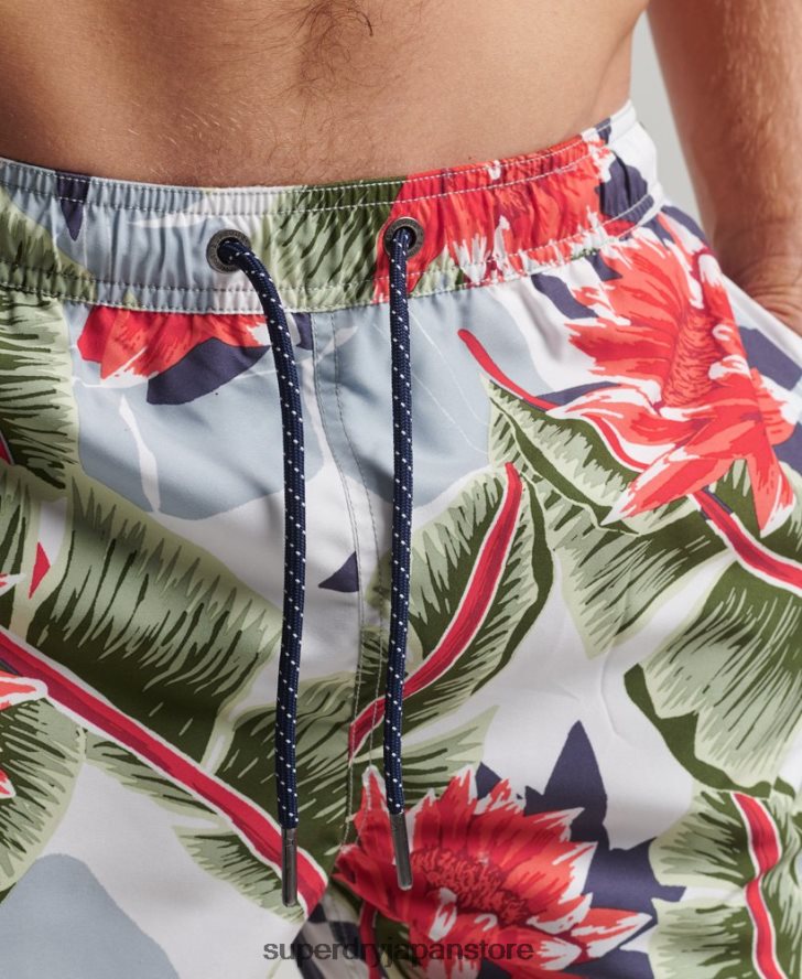 ハワイアンリサイクルスイムショーツ 男性 Superdry 衣類 白 2J62PZ395