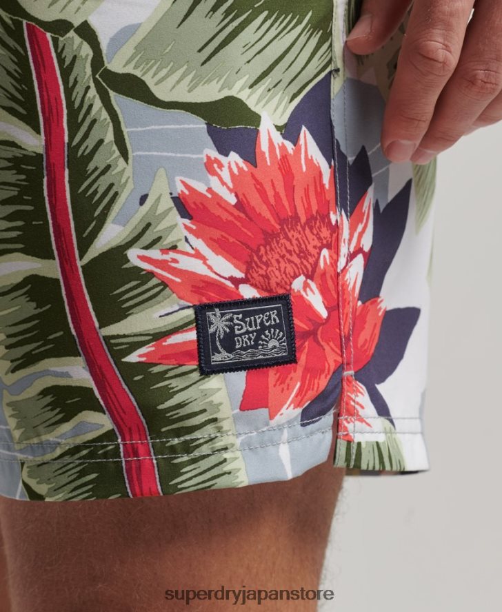 ハワイアンリサイクルスイムショーツ 男性 Superdry 衣類 白 2J62PZ395