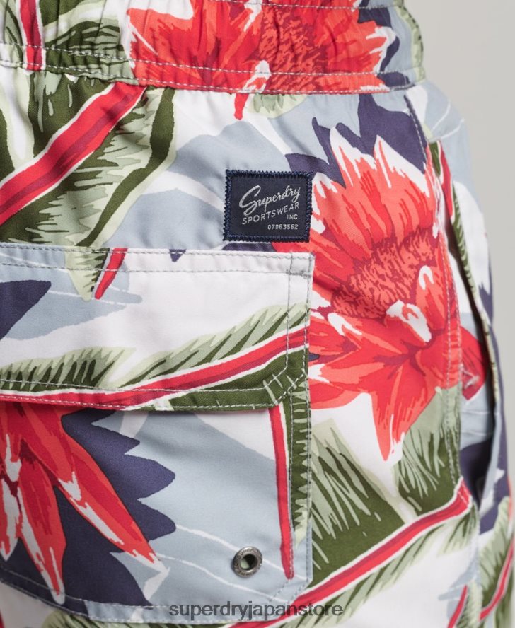 ハワイアンリサイクルスイムショーツ 男性 Superdry 衣類 白 2J62PZ395