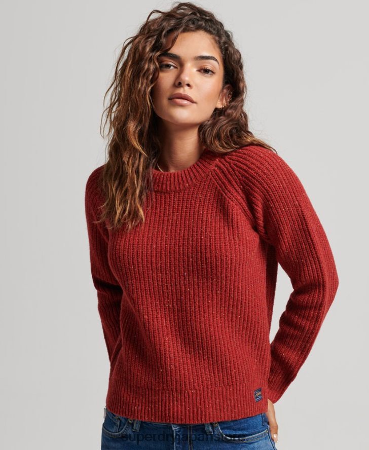 ツイード リブクルーネック セーター 女性 Superdry 衣類 赤 2J62PZ3960
