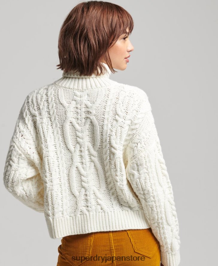 ケーブルニット ポロネック セーター 女性 Superdry 衣類 クリーム 2J62PZ3963