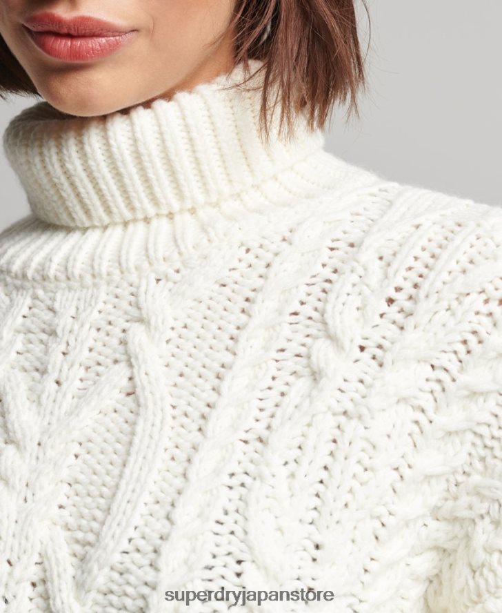 ケーブルニット ポロネック セーター 女性 Superdry 衣類 クリーム 2J62PZ3963