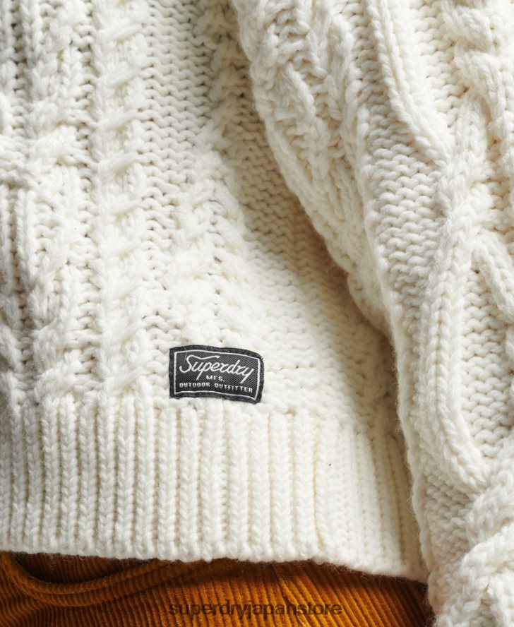 ケーブルニット ポロネック セーター 女性 Superdry 衣類 クリーム 2J62PZ3963