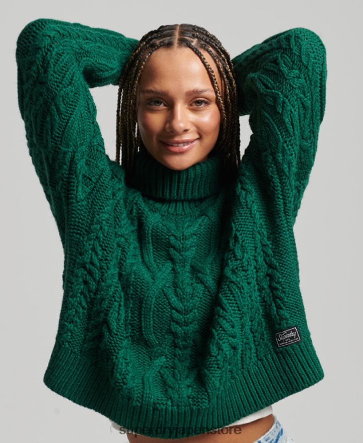 ケーブルニット ポロネック セーター 女性 Superdry 衣類 緑 2J62PZ3966