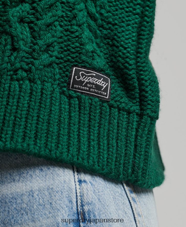 ケーブルニット ポロネック セーター 女性 Superdry 衣類 緑 2J62PZ3966