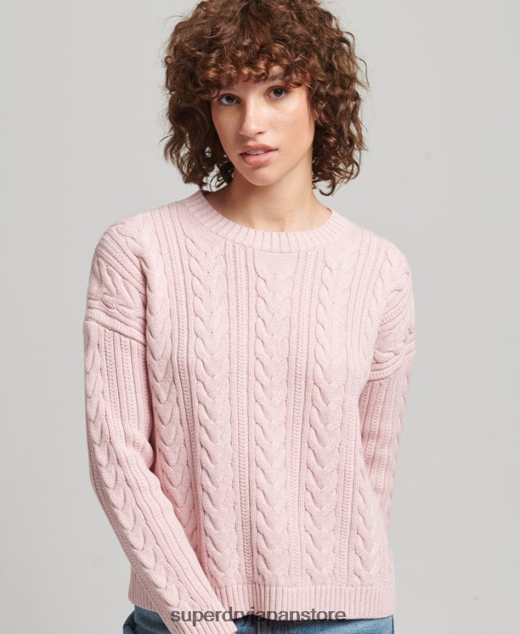 ドロップショルダー ケーブルニット クルーネック セーター 女性 Superdry 衣類 ピンク 2J62PZ3970