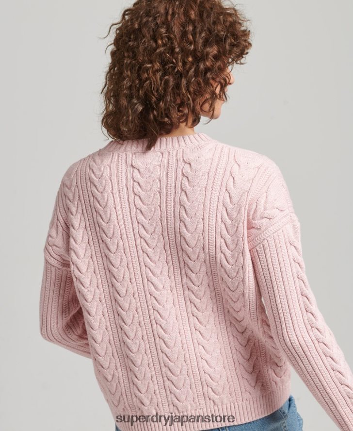 ドロップショルダー ケーブルニット クルーネック セーター 女性 Superdry 衣類 ピンク 2J62PZ3970