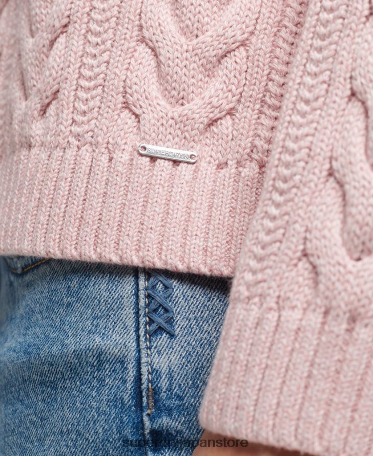 ドロップショルダー ケーブルニット クルーネック セーター 女性 Superdry 衣類 ピンク 2J62PZ3970