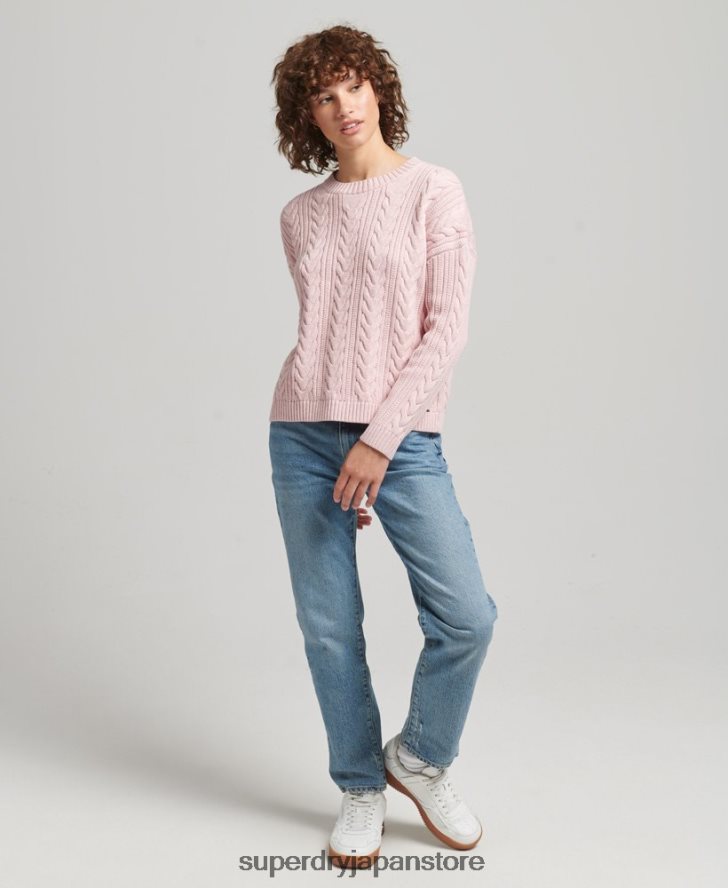 ドロップショルダー ケーブルニット クルーネック セーター 女性 Superdry 衣類 ピンク 2J62PZ3970