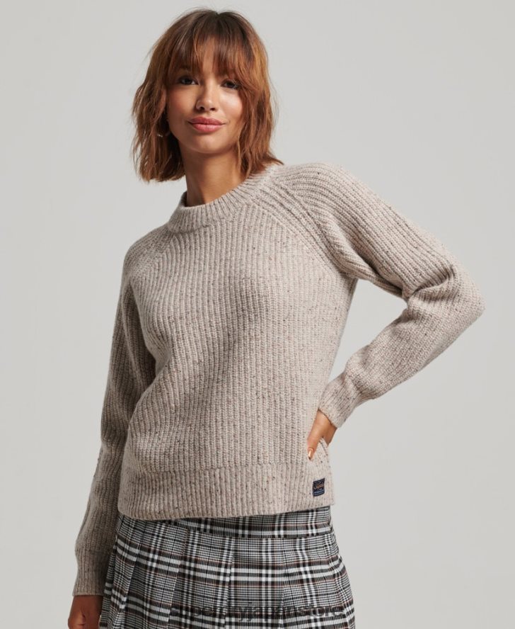 ツイード リブクルーネック セーター 女性 Superdry 衣類 ベージュ 2J62PZ3974