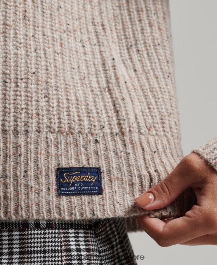 ツイード リブクルーネック セーター 女性 Superdry 衣類 ベージュ 2J62PZ3974