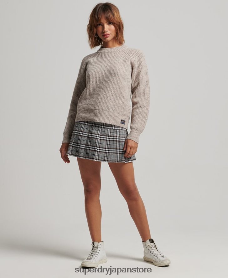 ツイード リブクルーネック セーター 女性 Superdry 衣類 ベージュ 2J62PZ3974