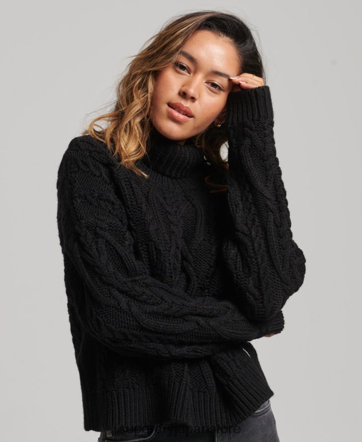 ケーブルニット ポロネック セーター 女性 Superdry 衣類 黒 2J62PZ3976
