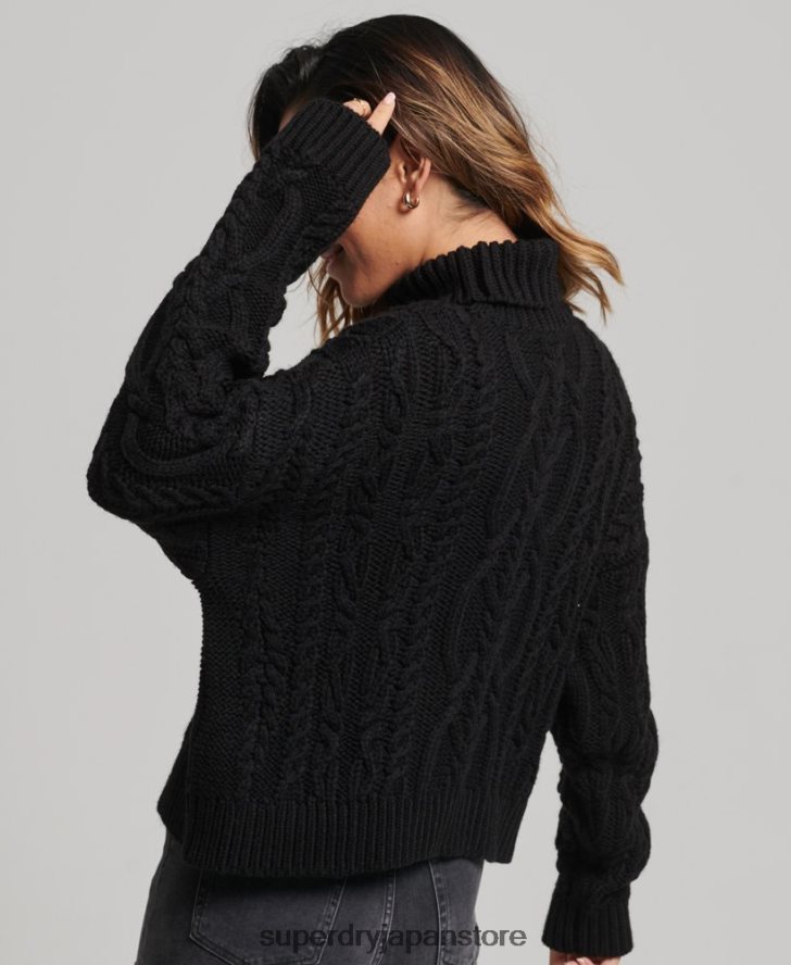 ケーブルニット ポロネック セーター 女性 Superdry 衣類 黒 2J62PZ3976