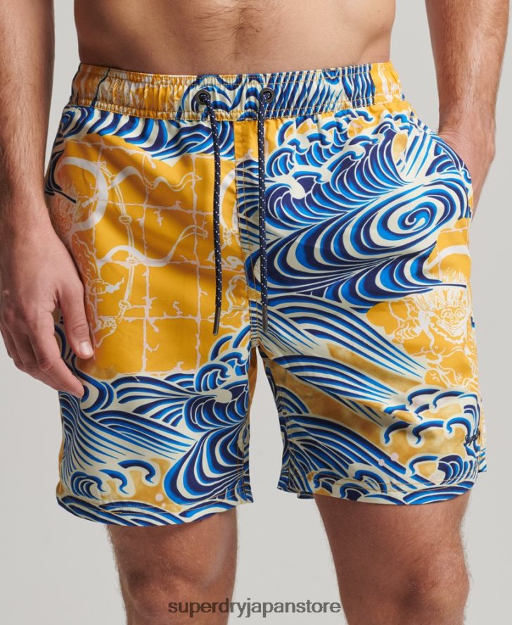 ハワイアンリサイクルスイムショーツ 男性 Superdry 衣類 黄色 2J62PZ398