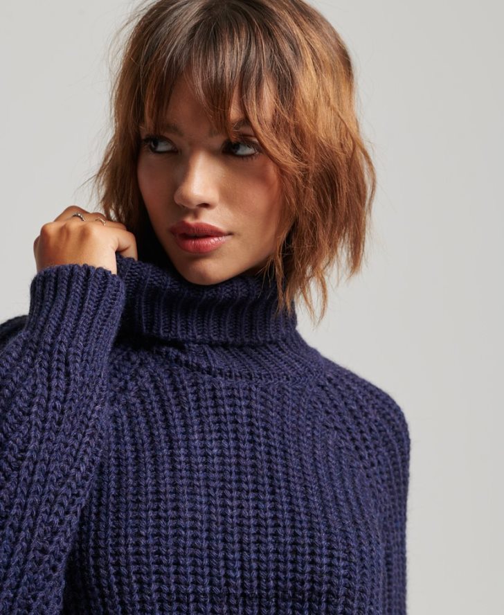 スラウチステッチ ロールネック ニットセーター 女性 Superdry 衣類 海軍 2J62PZ3980