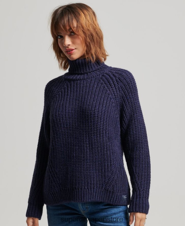 スラウチステッチ ロールネック ニットセーター 女性 Superdry 衣類 海軍 2J62PZ3980