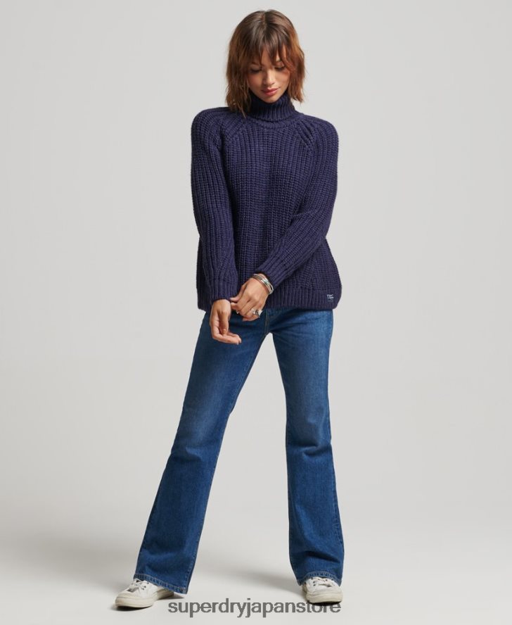 スラウチステッチ ロールネック ニットセーター 女性 Superdry 衣類 海軍 2J62PZ3980