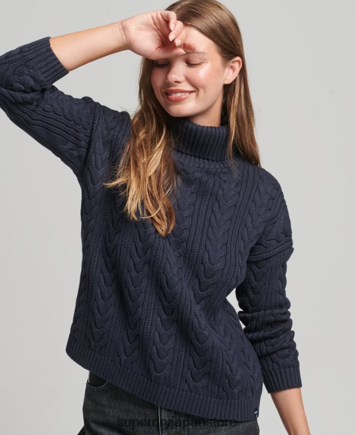 ドロップショルダーケーブルロールネックジャンパー 女性 Superdry 衣類 海軍 2J62PZ3985