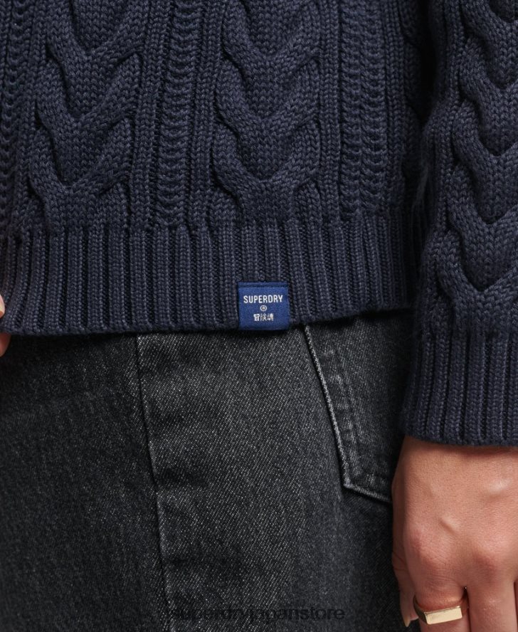 ドロップショルダーケーブルロールネックジャンパー 女性 Superdry 衣類 海軍 2J62PZ3985