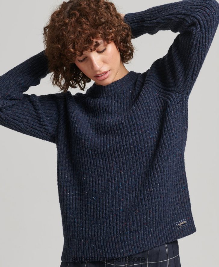 ツイード リブクルーネック セーター 女性 Superdry 衣類 海軍 2J62PZ3988