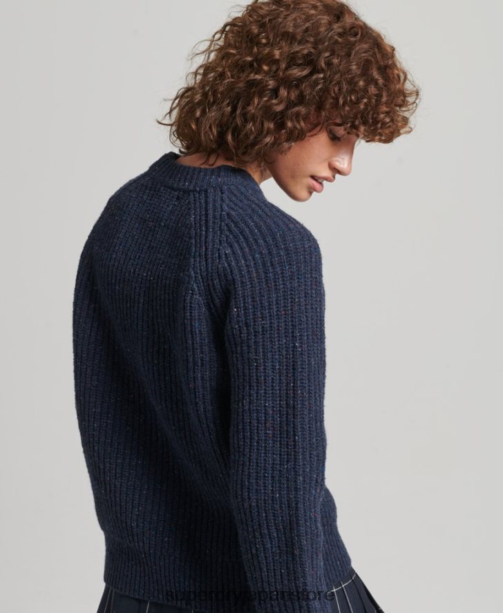ツイード リブクルーネック セーター 女性 Superdry 衣類 海軍 2J62PZ3988