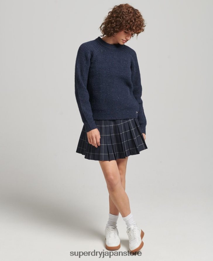 ツイード リブクルーネック セーター 女性 Superdry 衣類 海軍 2J62PZ3988
