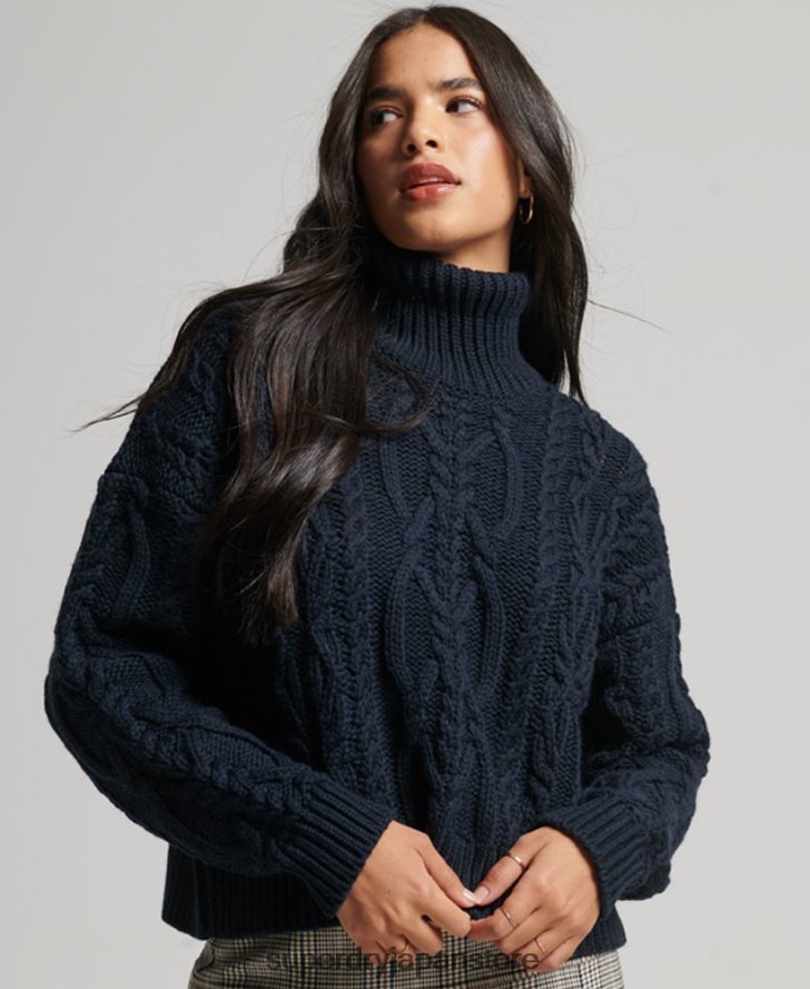 ケーブルニット ポロネック セーター 女性 Superdry 衣類 海軍 2J62PZ3991