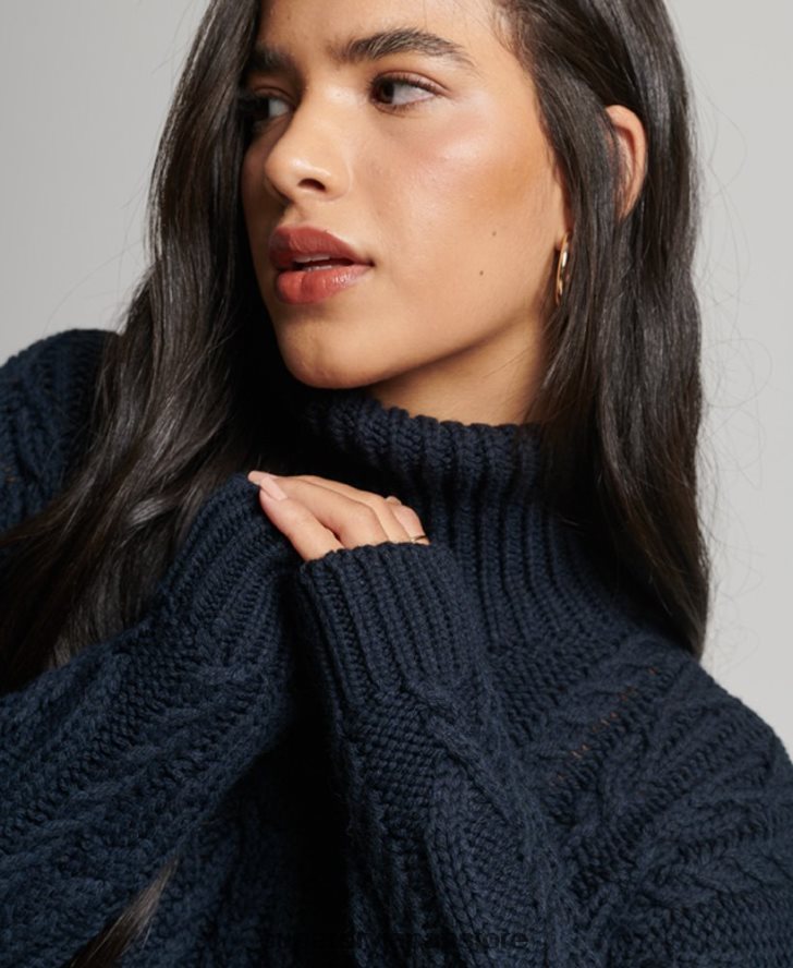 ケーブルニット ポロネック セーター 女性 Superdry 衣類 海軍 2J62PZ3991