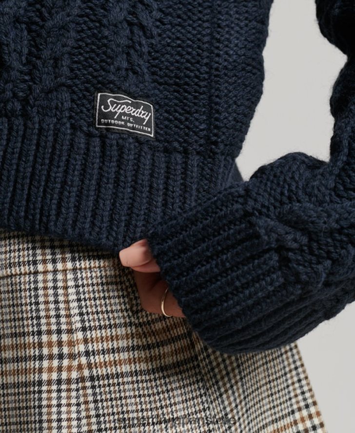 ケーブルニット ポロネック セーター 女性 Superdry 衣類 海軍 2J62PZ3991