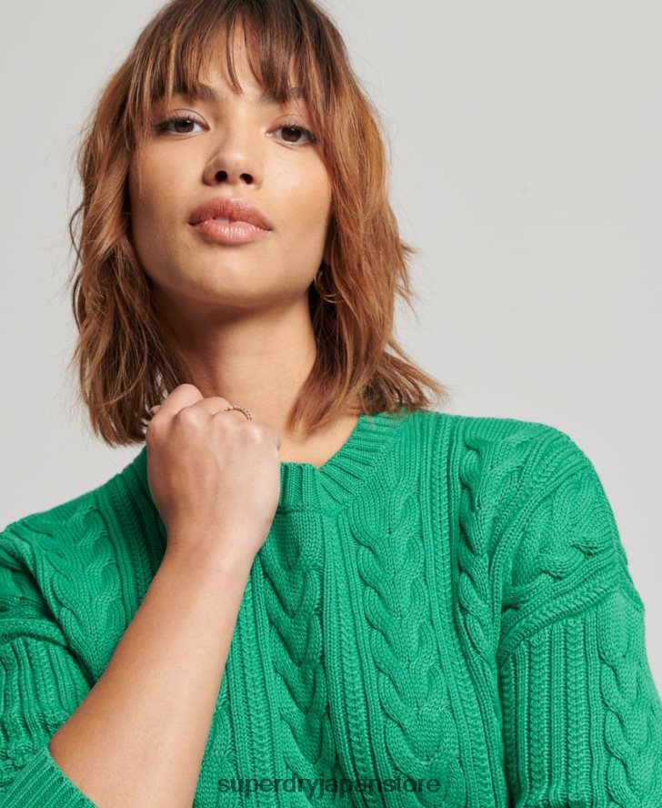 ドロップショルダー ケーブルニット クルーネック セーター 女性 Superdry 衣類 緑 2J62PZ3993