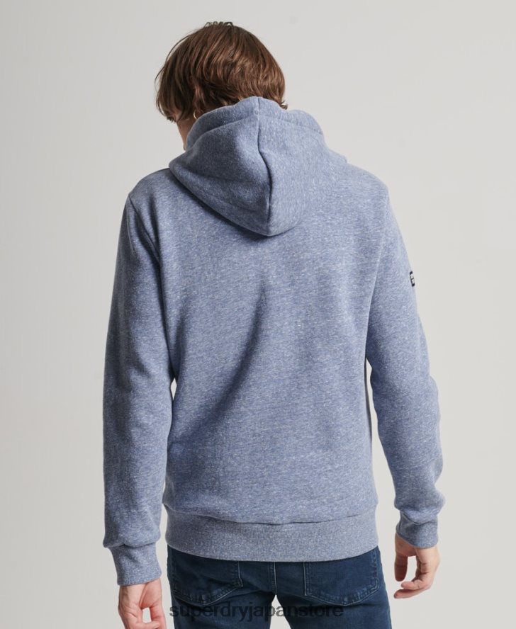 ヴィンテージロゴ同系色のジップパーカー 男性 Superdry 衣類 青 2J62PZ39