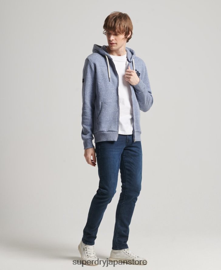 ヴィンテージロゴ同系色のジップパーカー 男性 Superdry 衣類 青 2J62PZ39