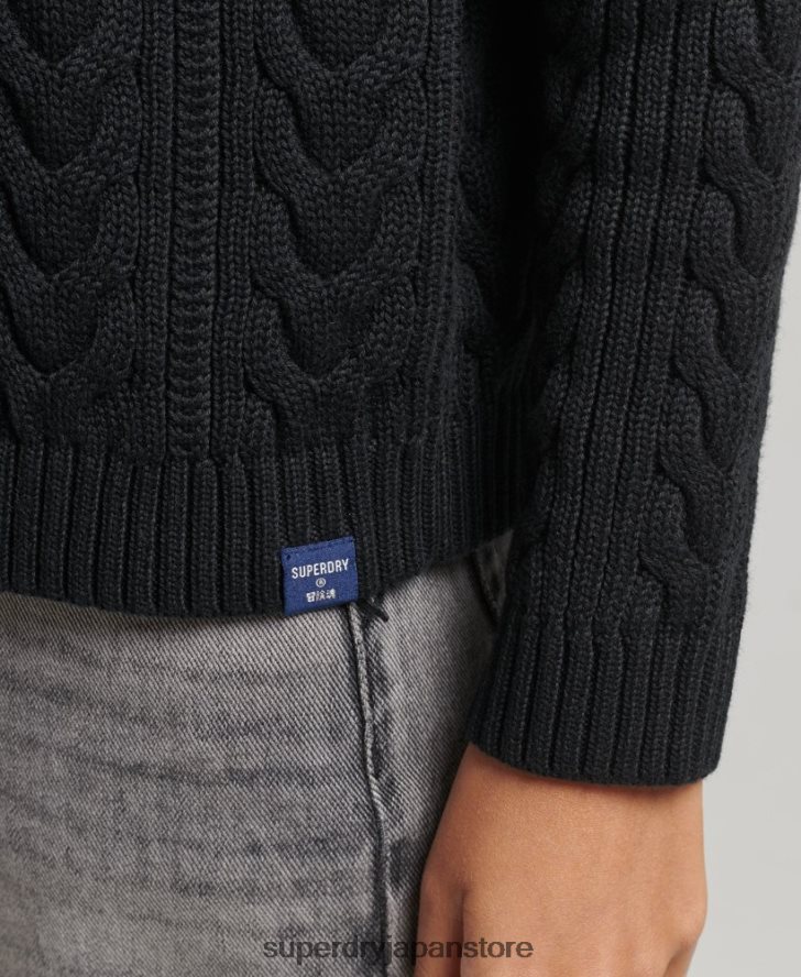 ドロップショルダーケーブルロールネックジャンパー 女性 Superdry 衣類 黒 2J62PZ4001