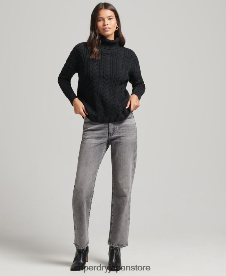 ドロップショルダーケーブルロールネックジャンパー 女性 Superdry 衣類 黒 2J62PZ4001