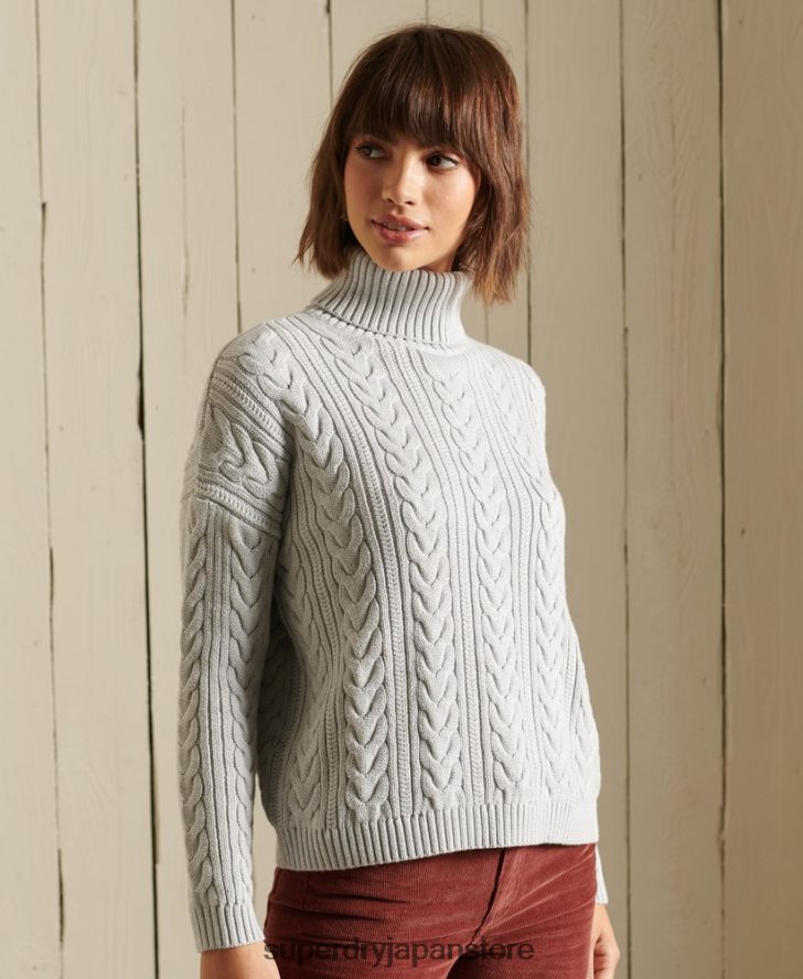 ドロップショルダーケーブルロールネックジャンパー 女性 Superdry 衣類 グレー 2J62PZ4002