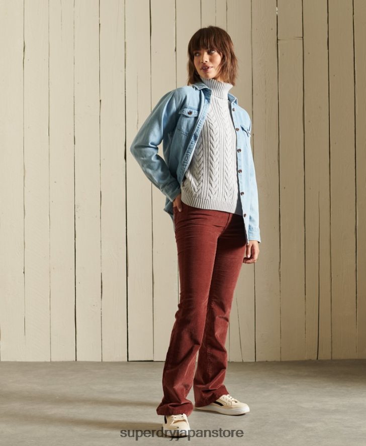 ドロップショルダーケーブルロールネックジャンパー 女性 Superdry 衣類 グレー 2J62PZ4002