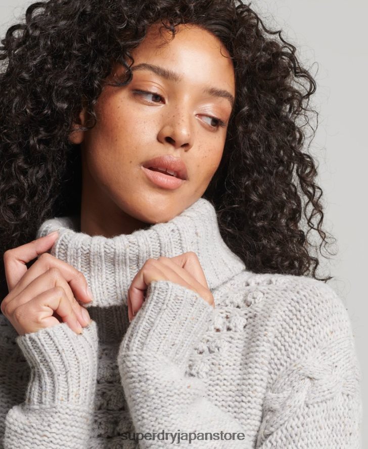 チャンキーケーブルロールネックセーター 女性 Superdry 衣類 白 2J62PZ4010
