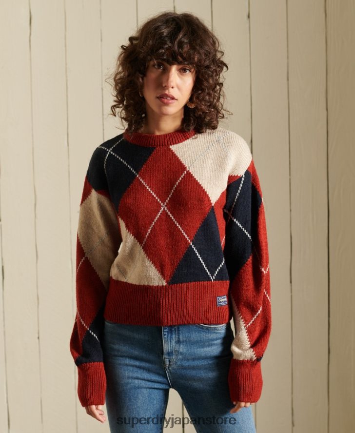 パターン クルーセーター 女性 Superdry 衣類 赤 2J62PZ4011