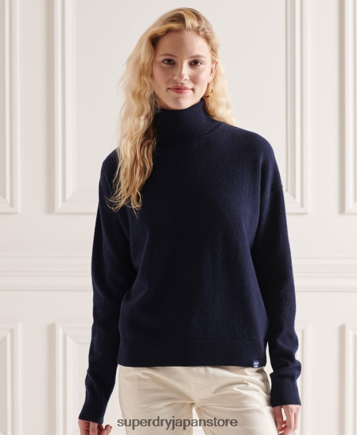 ラムウール ロールネックセーター 女性 Superdry 衣類 海軍 2J62PZ4017
