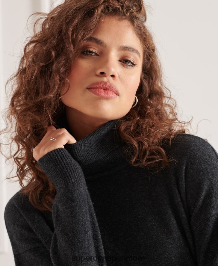 ラムウール ロールネックセーター 女性 Superdry 衣類 濃い灰色 2J62PZ4019