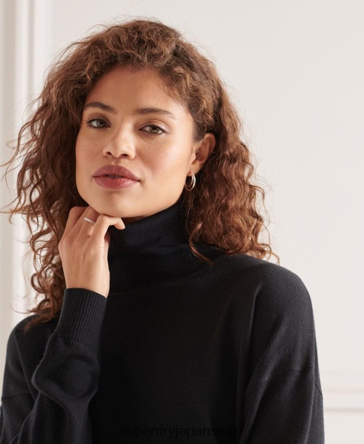 メリノドロップショルダーロールネックセーター 女性 Superdry 衣類 黒 2J62PZ4021